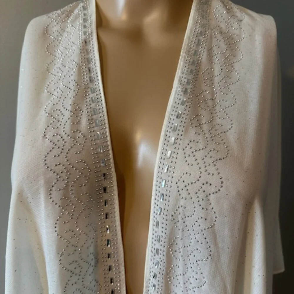 NWT JESSICA MCCLINTOCK SHEER SPARKLY IVORY COLOR KIMONO